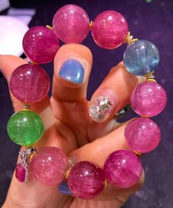 天然大颗粒卢比来红粉碧玺猫眼手链15mm单圈水晶手串女款招财转运