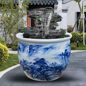 陶瓷鱼缸手绘青花客厅特大号锦鲤乌龟荷花盆庭院大型造景装饰水缸