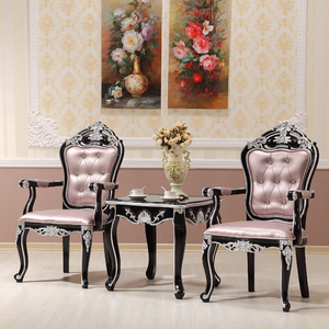 桦天下 欧式椅子新古典实木餐椅美容会所售楼部洽谈接待桌椅组合