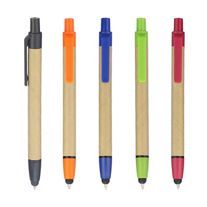 10支装环保多功能纸杆按动圆珠笔触屏笔按压式油性笔logo定制礼品