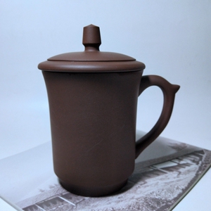 宜兴紫砂盖杯90年代初期黄龙山原矿矿源360cc紫泥玉兰杯老款