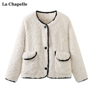 拉夏贝尔/La Chapelle毛绒外套女韩版时尚休闲短款加厚棉衣棉服女
