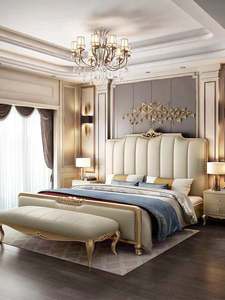欧式床双人床 美式实木床 现代简约轻奢头层真皮婚床奢华主卧家具