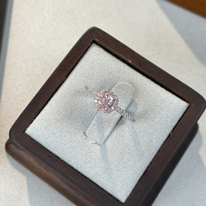 S925纯银粉钻戒指女可爱ins风简约新款冰花切高碳钻指环轻奢饰品