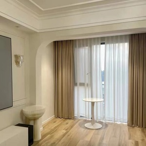 别墅窗帘加高3.2米不拼接挑空客厅复式loft轻奢丝绒奶茶色高级感