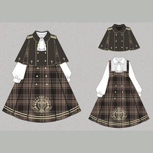 奶茶猫*原创皇家侦探洛丽塔新款英伦学院刺绣格子裙毛呢斗篷外套