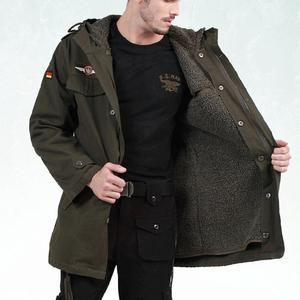 户外野战德国风衣加厚驼绒大衣可拆卸带袖内胆中长款军绿色棉大衣
