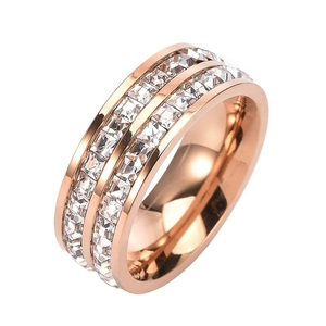 满天星戒指欧美饰品镀18k双排满钻时尚食指戒指女指环钛钢首饰