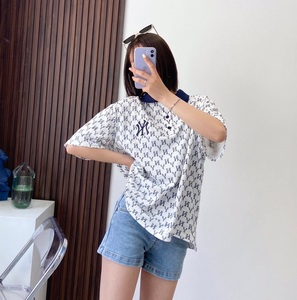 韩国mlb潮牌2022年新款短袖泫雅同款复古满印老花翻领polo衫