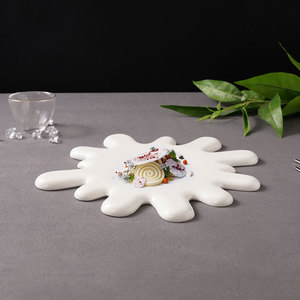 创意异型陶瓷餐具纯白不规则盘飞溅水滴平盘位上分子料理意境菜盘