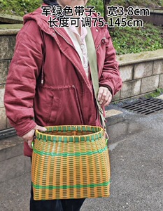 背篓家用农村采茶篮子鱼篓虾篓腰边斜挎捡蘑菇蓝pet塑钢带编织筐