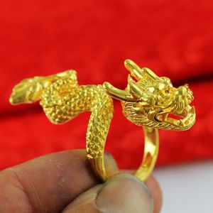 仿黄金盘龙食指戒越南沙金男女首饰夸张龙形戒指黄铜镀金久不褪色