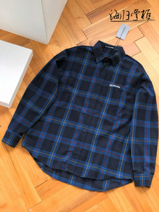 balenciaga/巴黎世家 春秋男女休闲衬衣口袋字母印花logo格子衬衫