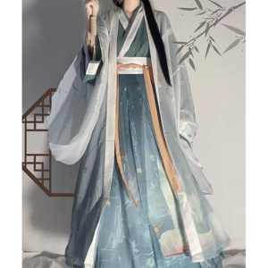 【月牙白】2022最新款古装汉服晋制一片式穿孔魏晋风男女日常款