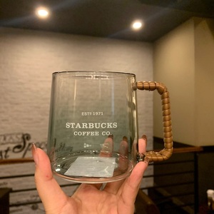 星巴克杯子藤编玻璃杯渐变色马克杯韩国大容量咖啡杯耐高温送礼