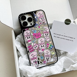 case镜面爱心粉色兔子贴纸适用iPhone15Pro手机壳14卡通13ProMAX可爱11苹果XSmax软套ins风XR女14ProMAX全包X