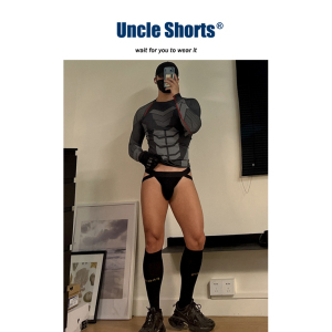 Uncle Shorts性感运动丁字裤男士棉感低腰腿绑带提臀三角双丁内裤