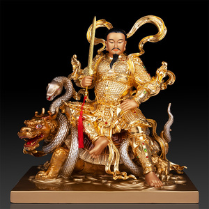 台湾纯铜贴金真武大帝神像铜像玄武道家祖师爷北帝像北极真君摆件