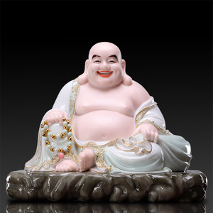 汉白玉笑佛弥勒佛像家用供奉布袋和尚大肚佛开业送礼玄关招财摆件