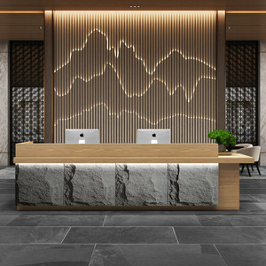 工业风新中式吧台桌收银台民宿会所展厅前台售楼部酒店接待台柜台