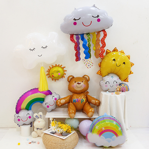 笑脸太阳花彩虹太阳流星彩色热气球白云云朵铝膜气球生日派对装饰