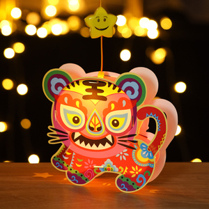过新年发光动物灯笼儿童幼儿园手提带音乐卡通兔子diy手作材料包