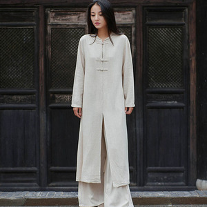 2022春夏棉麻连衣裙女装新品复古茶服长款马褂太极服禅修练功长袍