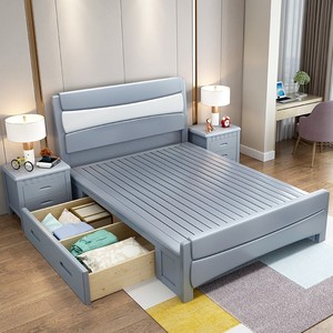 单人1.2米实木床1.35米小户型0.9m小床1.5灰色白色气压储物标准床