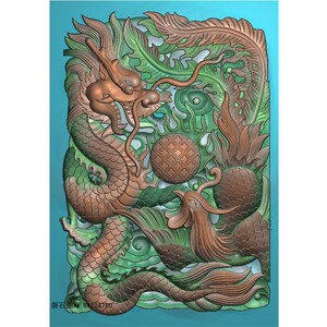 龙凤戏珠46牌带线条玉雕龙凤呈祥牌子挂件精雕图浮雕图灰度图雕刻
