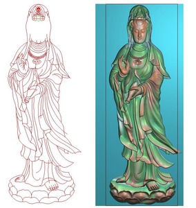 正装自在净瓶观音站像玉雕挂件站立南海观音牌子浮雕图精雕图雕刻