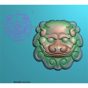 仿古兽头石雕狮子头立体深雕狮头动物砖雕精雕图浮雕灰度电脑雕刻