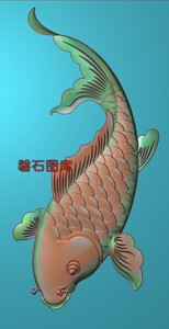 年年有余玉雕挂件牌子精雕图鲤鱼玉雕46牌灰度浮雕图电脑雕刻鱼牌