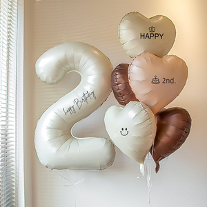 生日装饰场景布置女孩奶油数字生日气球儿童周岁茉柠派对2岁