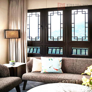 中国风新中式断桥铝门窗仿古别墅会所徽派四合院民宿复古铝合金窗