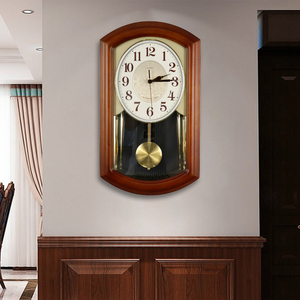 新中式钟表客厅家用创意挂钟报时大气实木挂墙装饰时钟静音石英钟