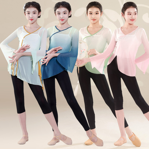 儿童古典舞演出服飘逸女童中国舞身韵纱衣超仙古风舞蹈服套装蓝色