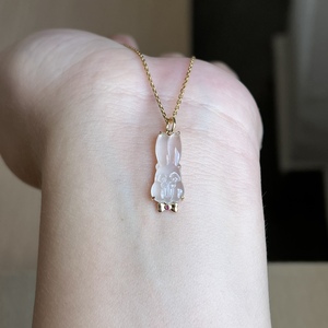 现货 漏翠坊天然a货翡翠18k金镶嵌冰种兔子吊坠挂件卡通兔头8.15