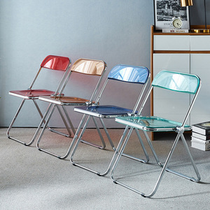 彩色透明折叠洽谈椅亚克力折叠椅金属电镀支架折叠餐椅