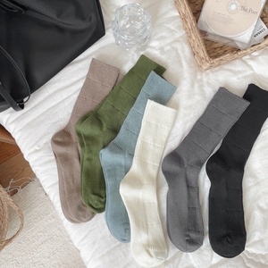 秋冬欧货男女袜子日系潮袜复古粗线双针分段设计纯棉中筒袜堆堆袜