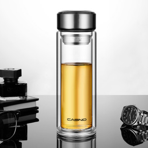 卡西诺玻璃杯水杯双层加厚隔热夏天便携茶水分离泡茶办公室喝水杯