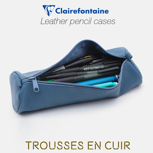法国Clairefontaine克莱方丹简约圆形柔软羊皮笔袋收纳文具袋蓝色