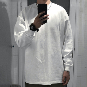 美式西海岸小领口t恤男基础黑白长袖上衣叠穿内搭打底衫白色体恤