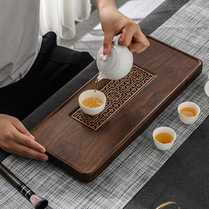湛卢茶盘排水式家用托盘客厅茶海干泡茶台竹制排储水双用功夫茶具
