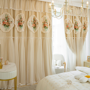 韩国轻奢美式蕾丝公主风遮光定制窗帘卧室法式客厅飘窗2023年新款