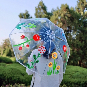 儿童绘画用雨伞画画diy手绘空白透明雨伞用手工涂鸦幼儿园美术班