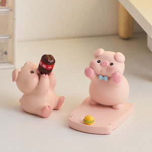 小猪手机桌面支架可爱摆件办公室工位装饰治愈情绪稳定女生日礼物