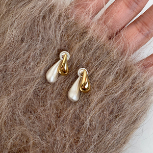 DOUDOUSTORE925银针双色水滴耳环简单设计感个性百搭耳钉耳饰女
