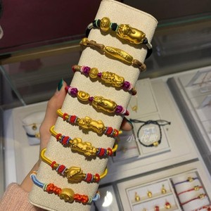【带票联保】潮宏基貔貅佛手麒麟黄金串珠足金路路通转运手链手绳