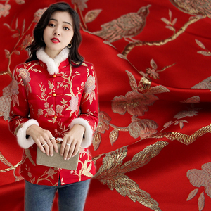 高档金丝雀色织织锦服装提花布料唐装连衣裙外套风衣晚礼服拜年服