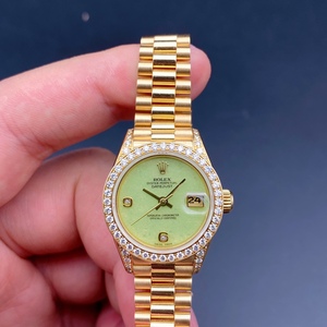 二手劳力士日志型69158女士腕表绿珊瑚盘自动机械机芯表径26mm